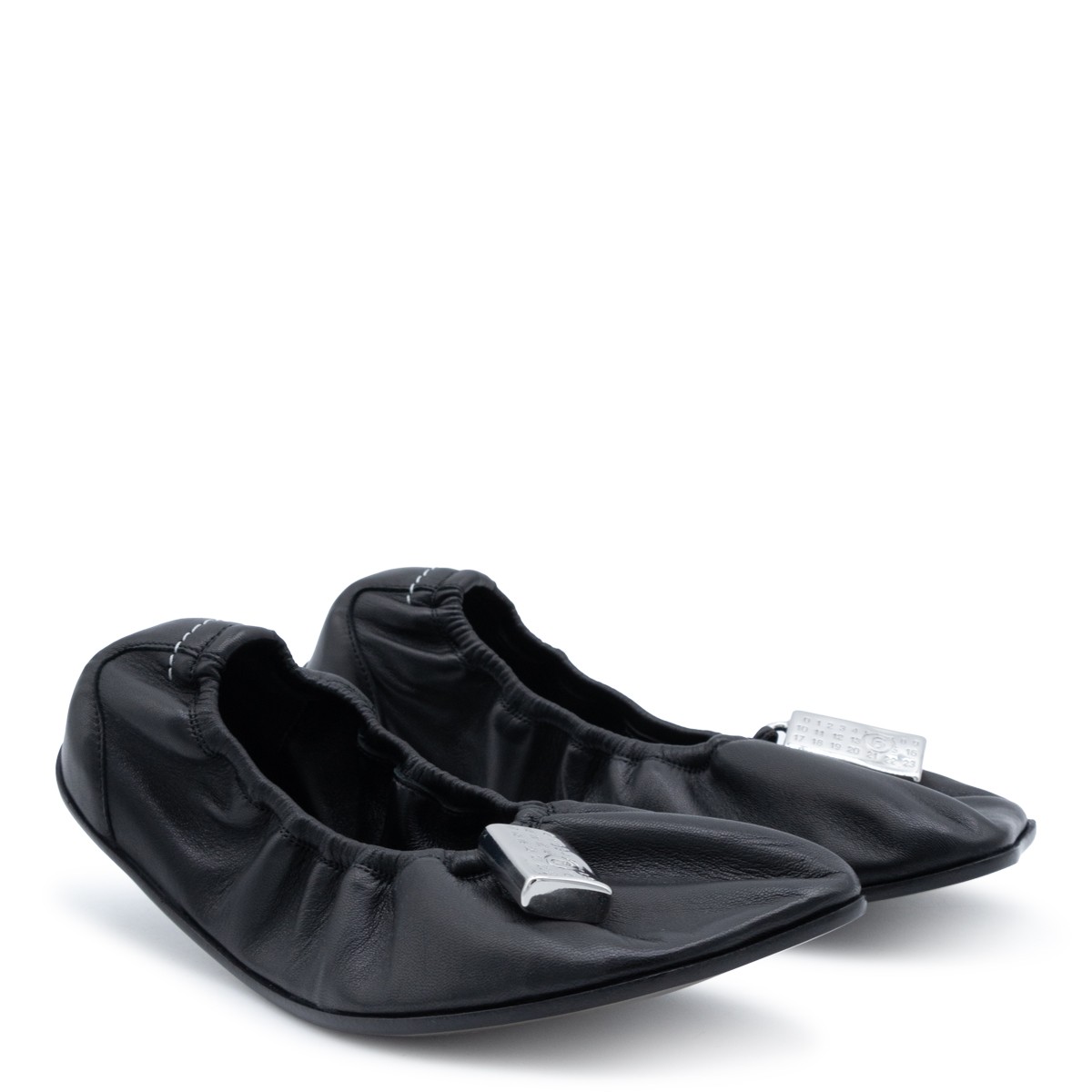 BLACK LEATHER BALLET FLATS