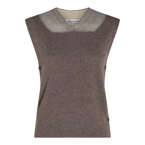 NUDE AND ECRU VIRGIN WOOL VEST SWEATER