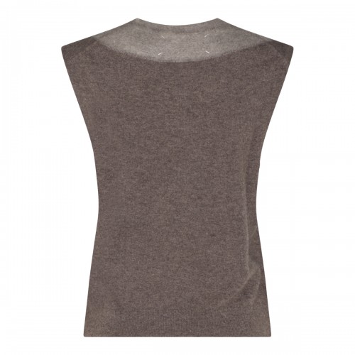 NUDE AND ECRU VIRGIN WOOL VEST SWEATER