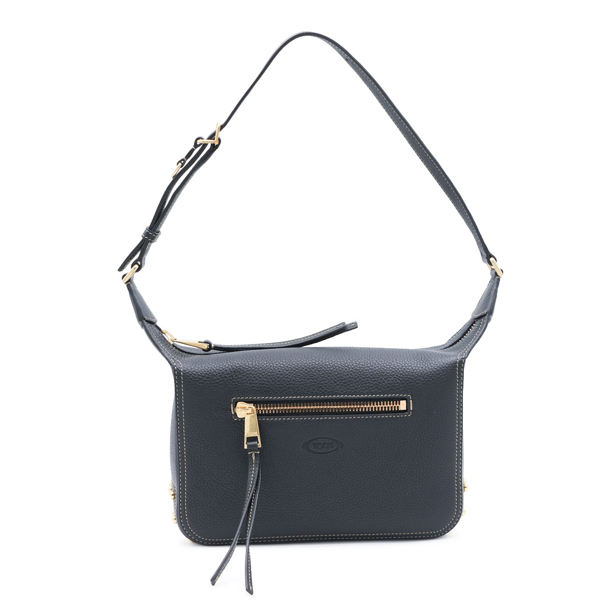 BLACK LEATHER METAL DOTS SHOULDER BAG