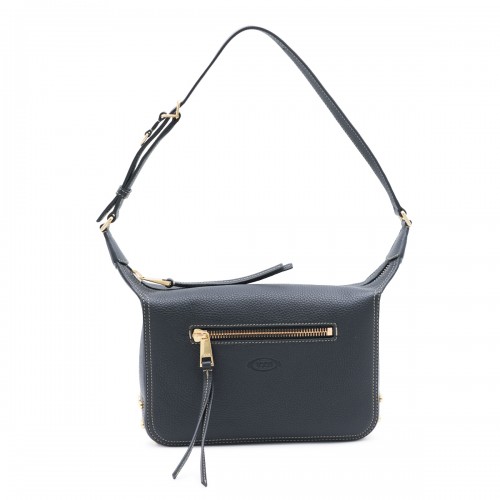 BLACK LEATHER METAL DOTS SHOULDER BAG