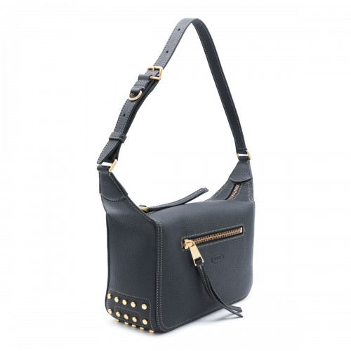BLACK LEATHER METAL DOTS SHOULDER BAG