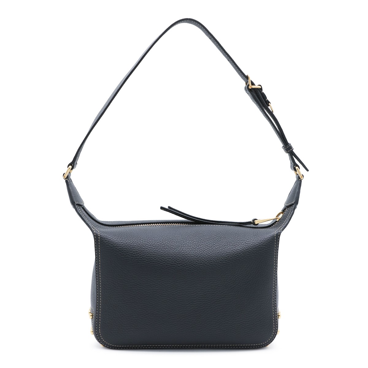 BLACK LEATHER METAL DOTS SHOULDER BAG