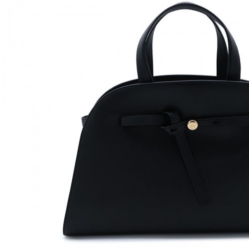 BLACK LEATHER ROMY TOP HANDLE BAG