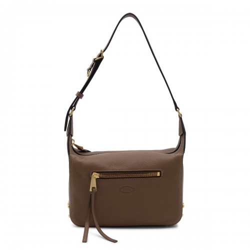 LIGHT BROWN LEATHER METAL DOTS SHOULDER BAG