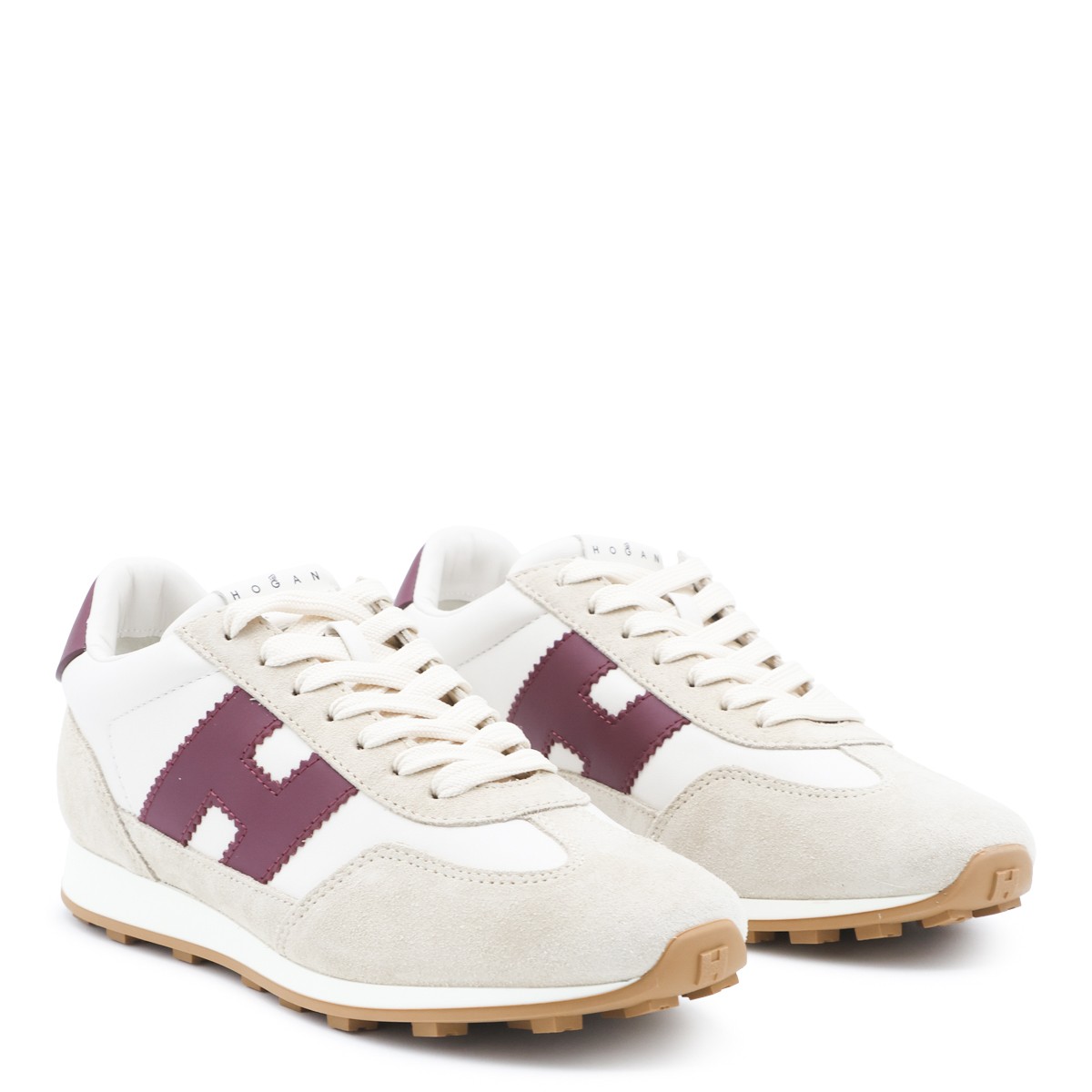 IVORY AND BORDEAUX LEATHER ATHLETIC...