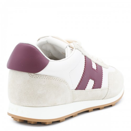 IVORY AND BORDEAUX LEATHER ATHLETIC SNEAKERS
