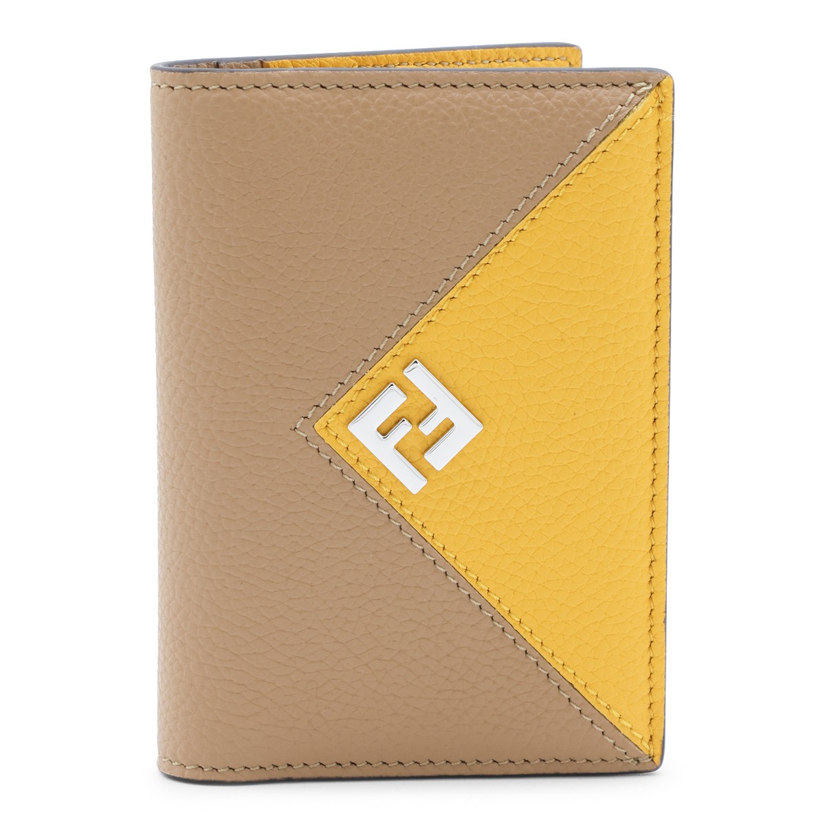 YELLOW AND BROWN LEATHER VERTICAL...