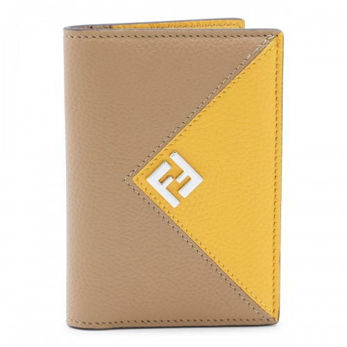 YELLOW AND BROWN LEATHER VERTICAL CARD HOLDER