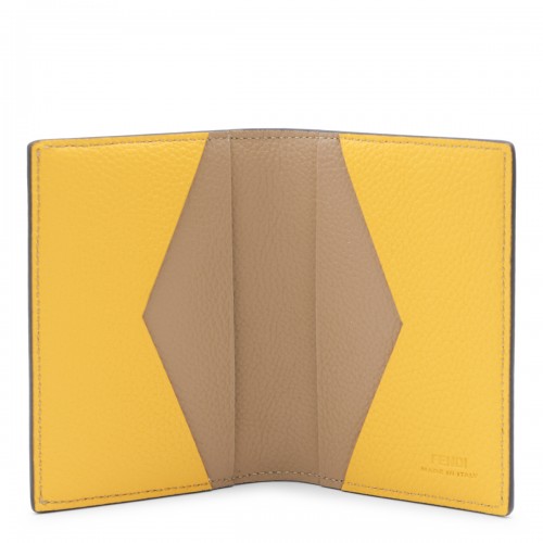 YELLOW AND BROWN LEATHER VERTICAL CARD HOLDER