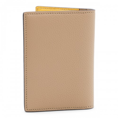 YELLOW AND BROWN LEATHER VERTICAL CARD HOLDER