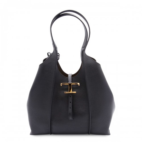 BLACK LEATHER T TIMELESS TOTE