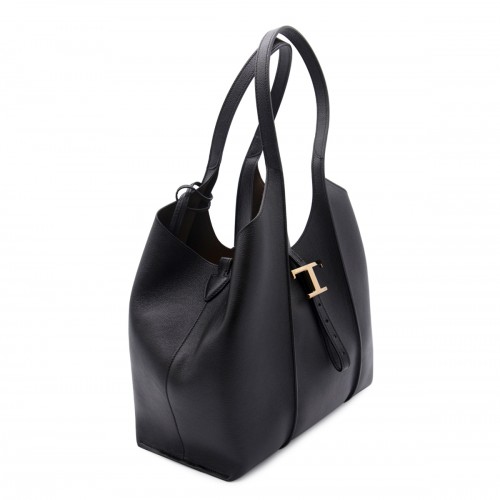 BLACK LEATHER T TIMELESS TOTE