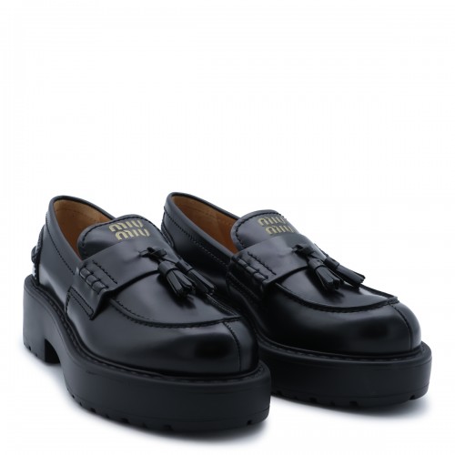 BLACK LEATHER PLATFORM LOAFERS 2