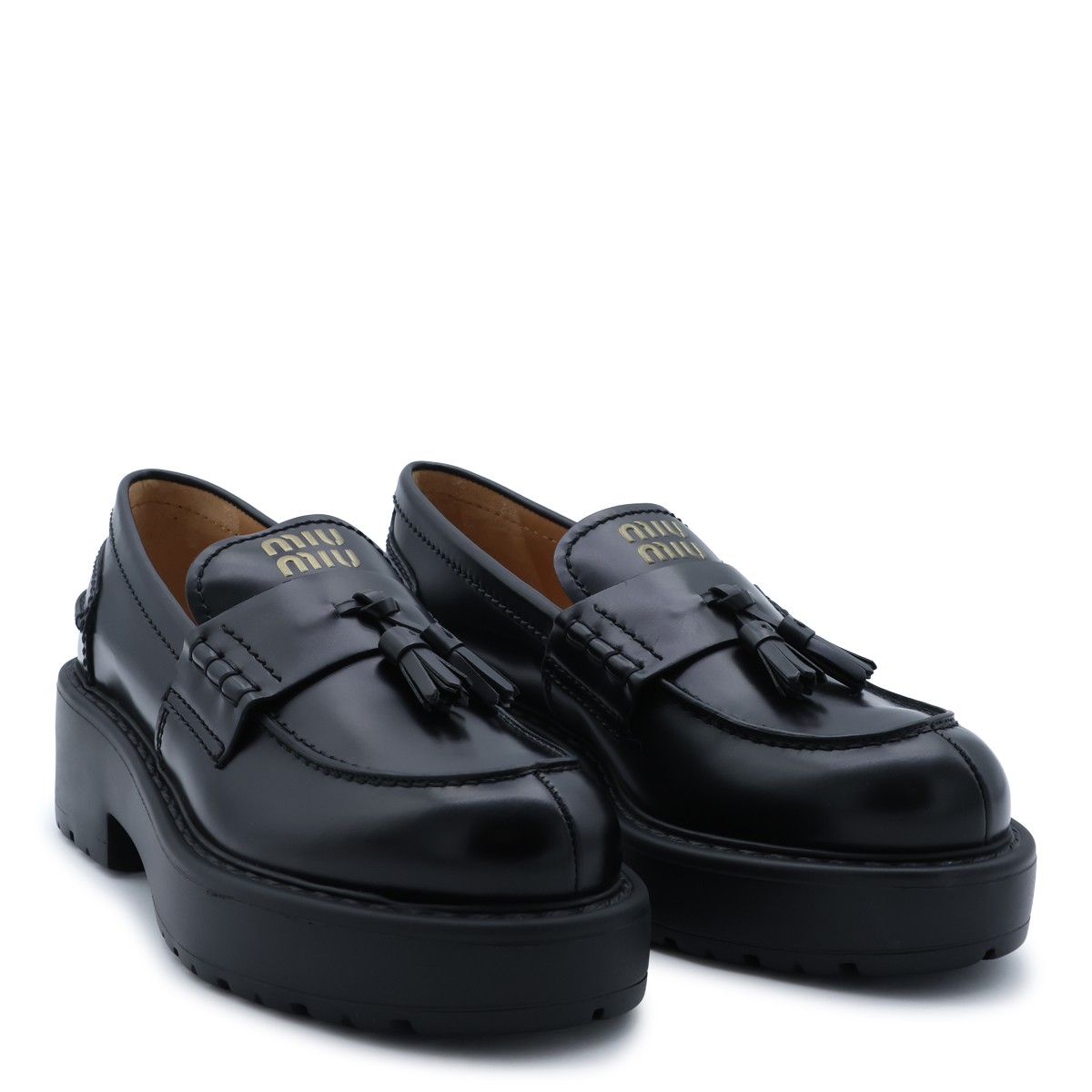 BLACK LEATHER PLATFORM LOAFERS
