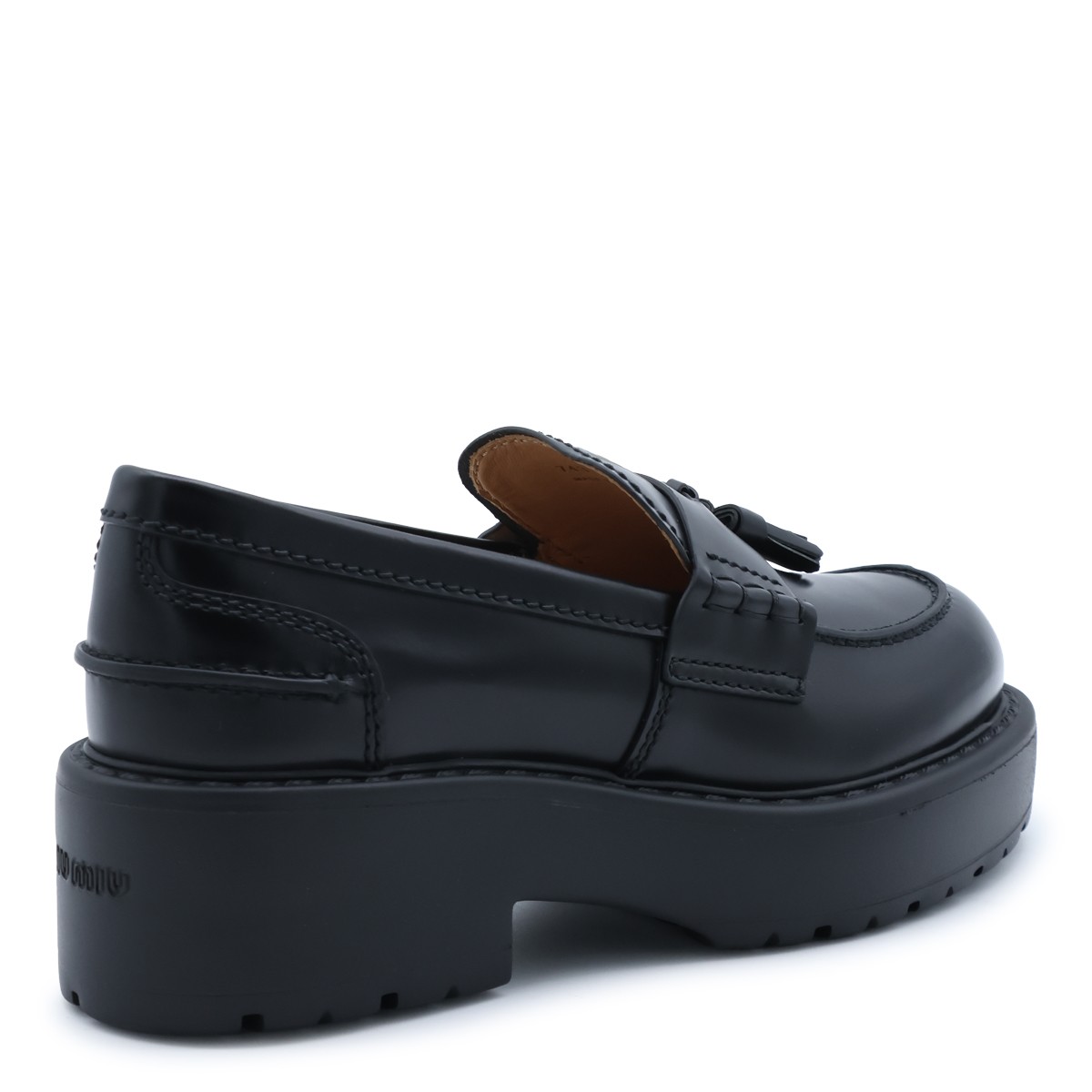BLACK LEATHER PLATFORM LOAFERS