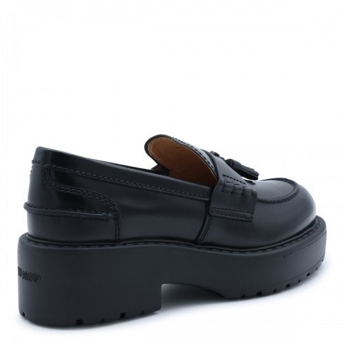 BLACK LEATHER PLATFORM LOAFERS