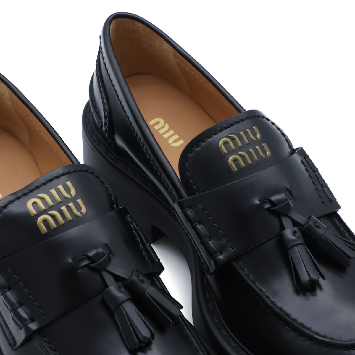 BLACK LEATHER PLATFORM LOAFERS