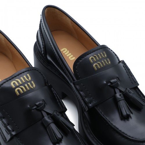 BLACK LEATHER PLATFORM LOAFERS