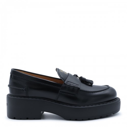 BLACK LEATHER PLATFORM LOAFERS