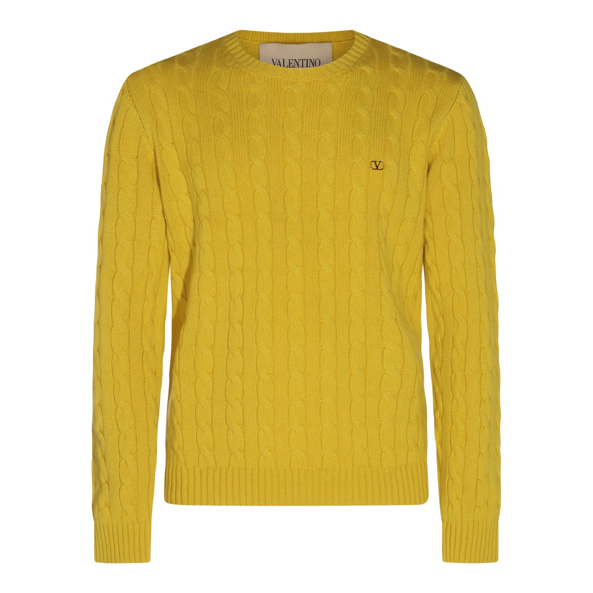 YELLOW CASHMERE LOGO SWEATER