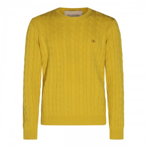 YELLOW CASHMERE LOGO SWEATER