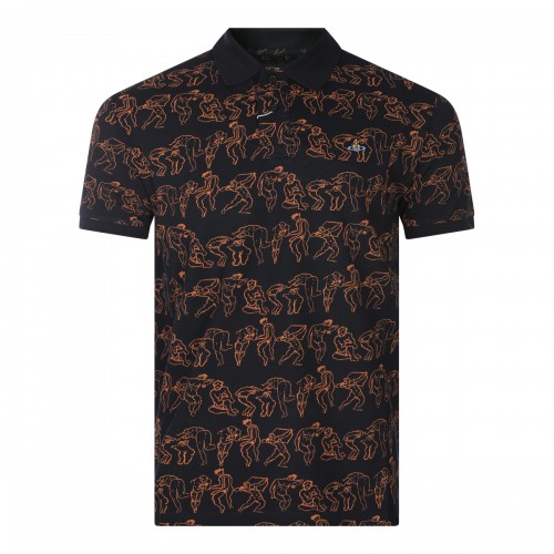 BLACK AND ORANGE COTTON CALSSIC POLO SHIRT