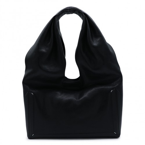 BLACK LEATHER BOX BAG MEDIUM SHOULDER BAG