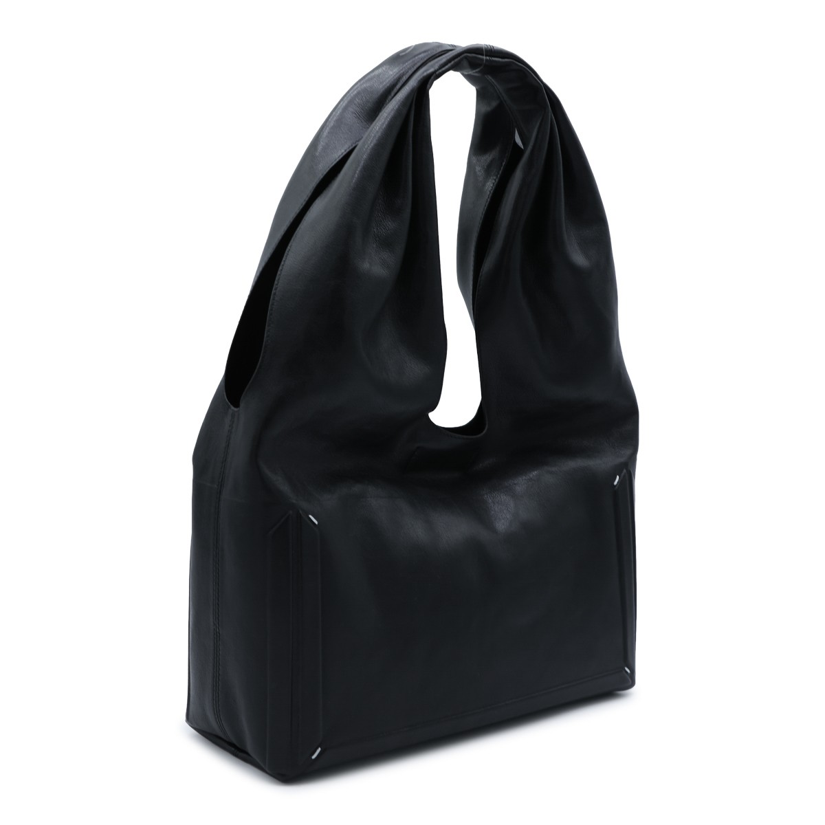 BLACK LEATHER BOX BAG MEDIUM SHOULDER...