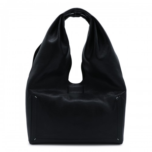 BLACK LEATHER BOX BAG MEDIUM SHOULDER BAG