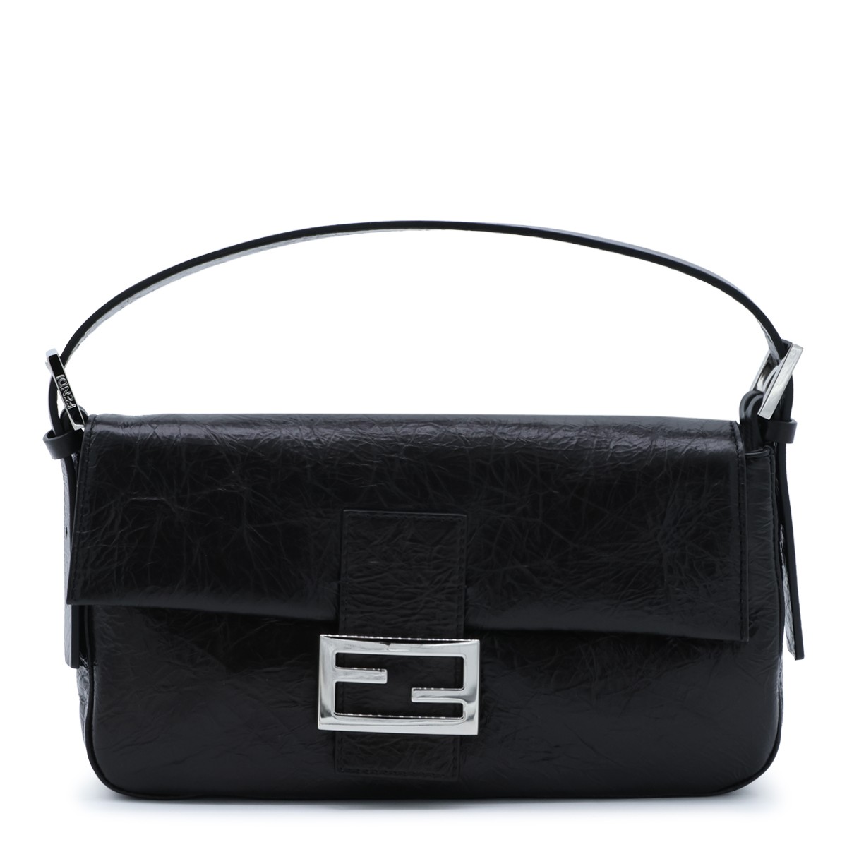 BLACK LEATHER BAGUETTE SHOULDER BAG