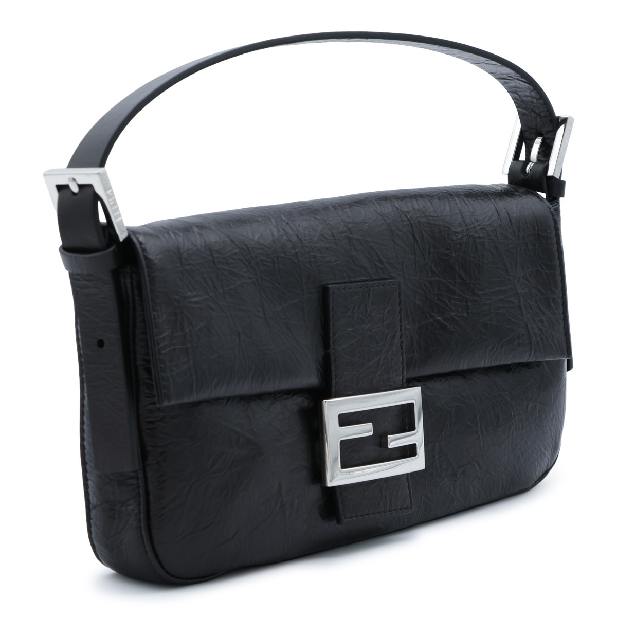 BLACK LEATHER BAGUETTE SHOULDER BAG