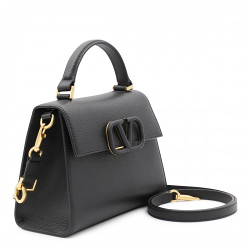 BLACK LEATHER VLOGO TOP HANDLE BAG