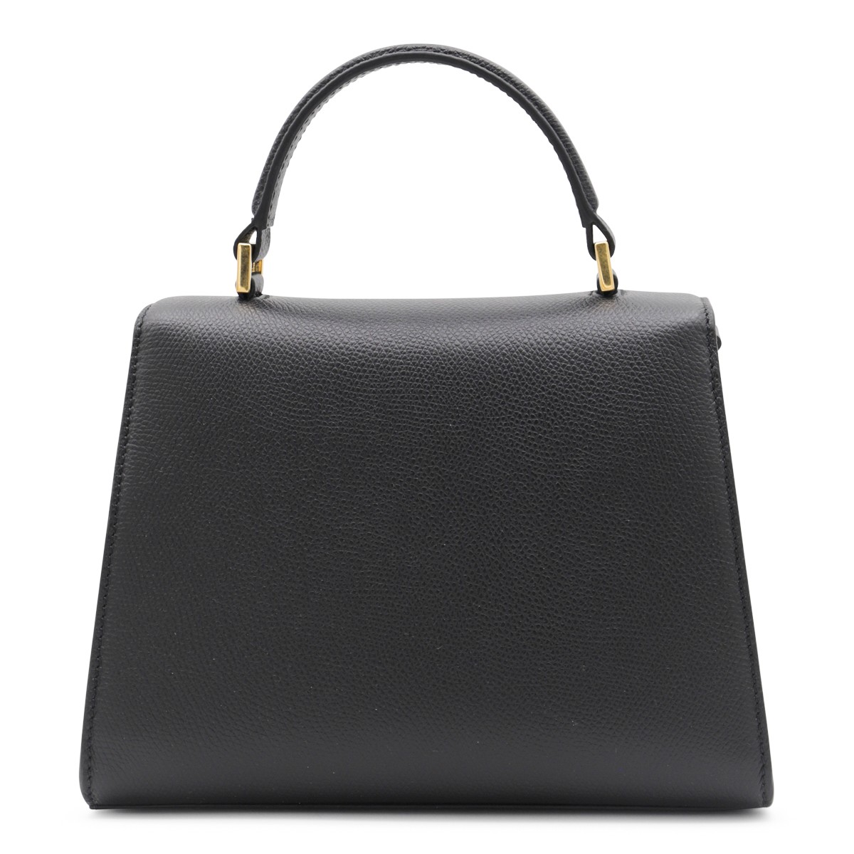 BLACK LEATHER VLOGO TOP HANDLE BAG