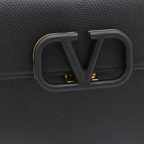 BLACK LEATHER VLOGO TOP HANDLE BAG
