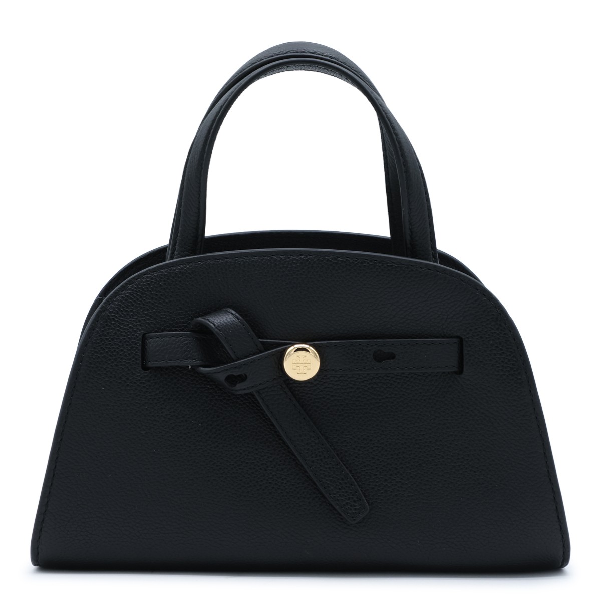 BLACK LEATHER TOP HANDLE BAG