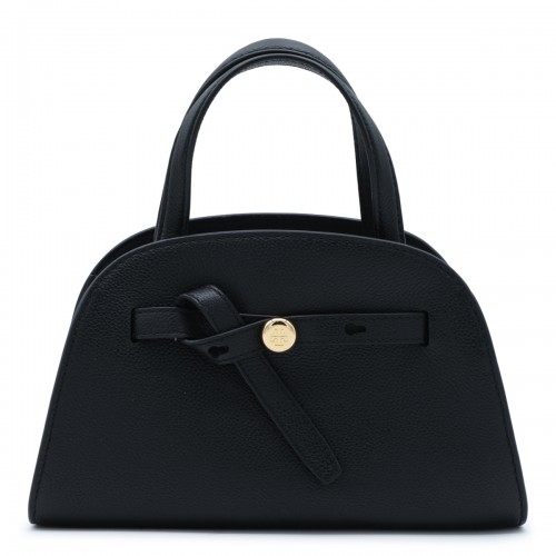 BLACK LEATHER TOP HANDLE BAG