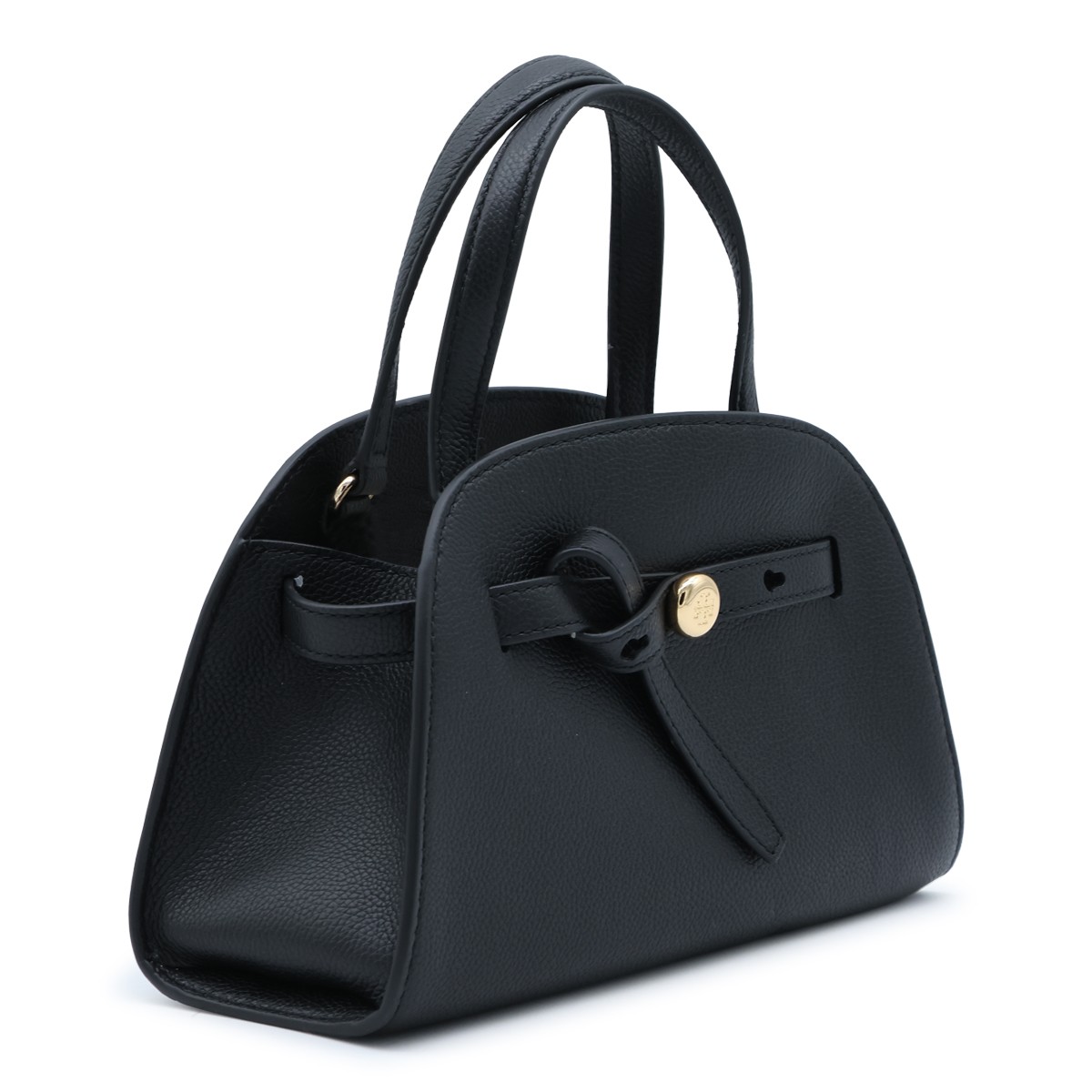 BLACK LEATHER TOP HANDLE BAG