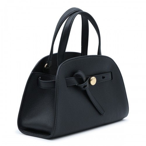 BLACK LEATHER TOP HANDLE BAG