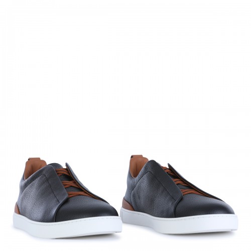 BLACK LEATHER TRIPLE STITCH SNEAKERS