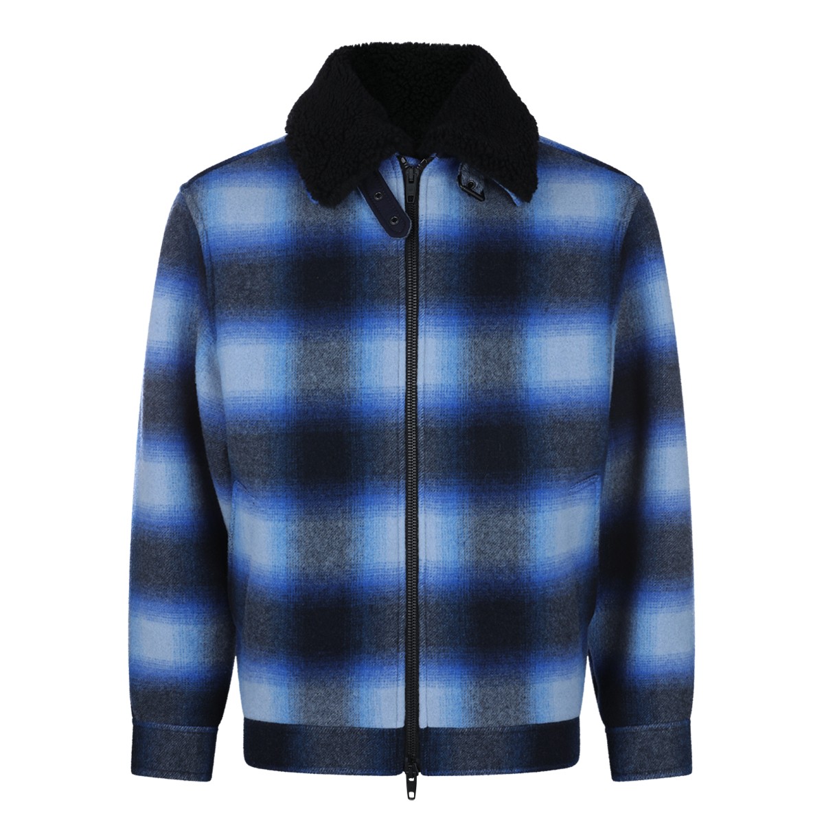 BLUE AND BLACK WOOL CHECK CASUAL JACKET