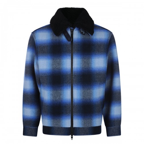 BLUE AND BLACK WOOL CHECK CASUAL JACKET