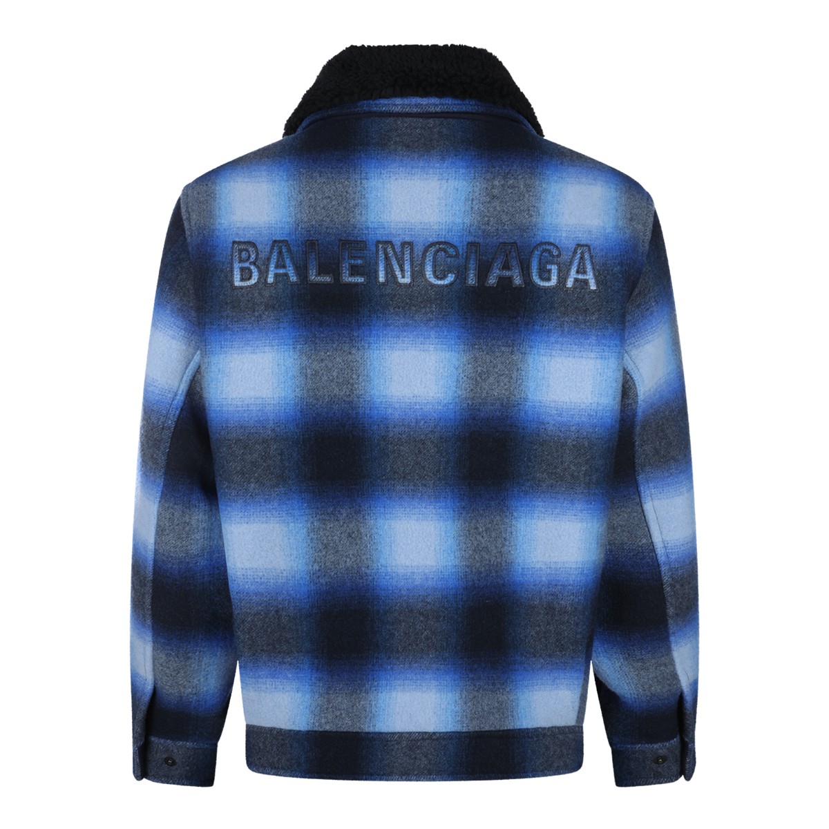 BLUE AND BLACK WOOL CHECK CASUAL JACKET