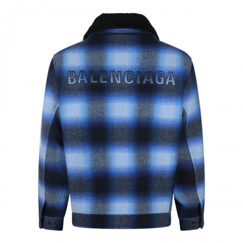 BLUE AND BLACK WOOL CHECK CASUAL JACKET