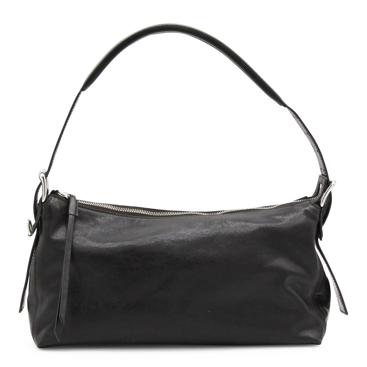 DARK BROWN LEATHER BELTED BAGUETTE...