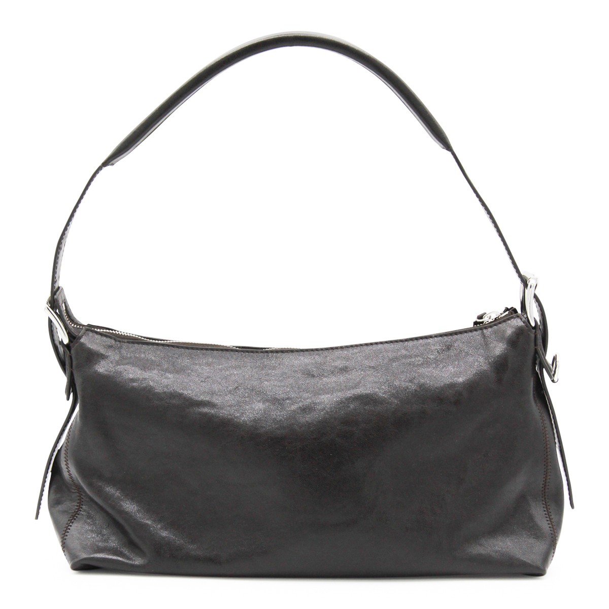 DARK BROWN LEATHER BELTED BAGUETTE...
