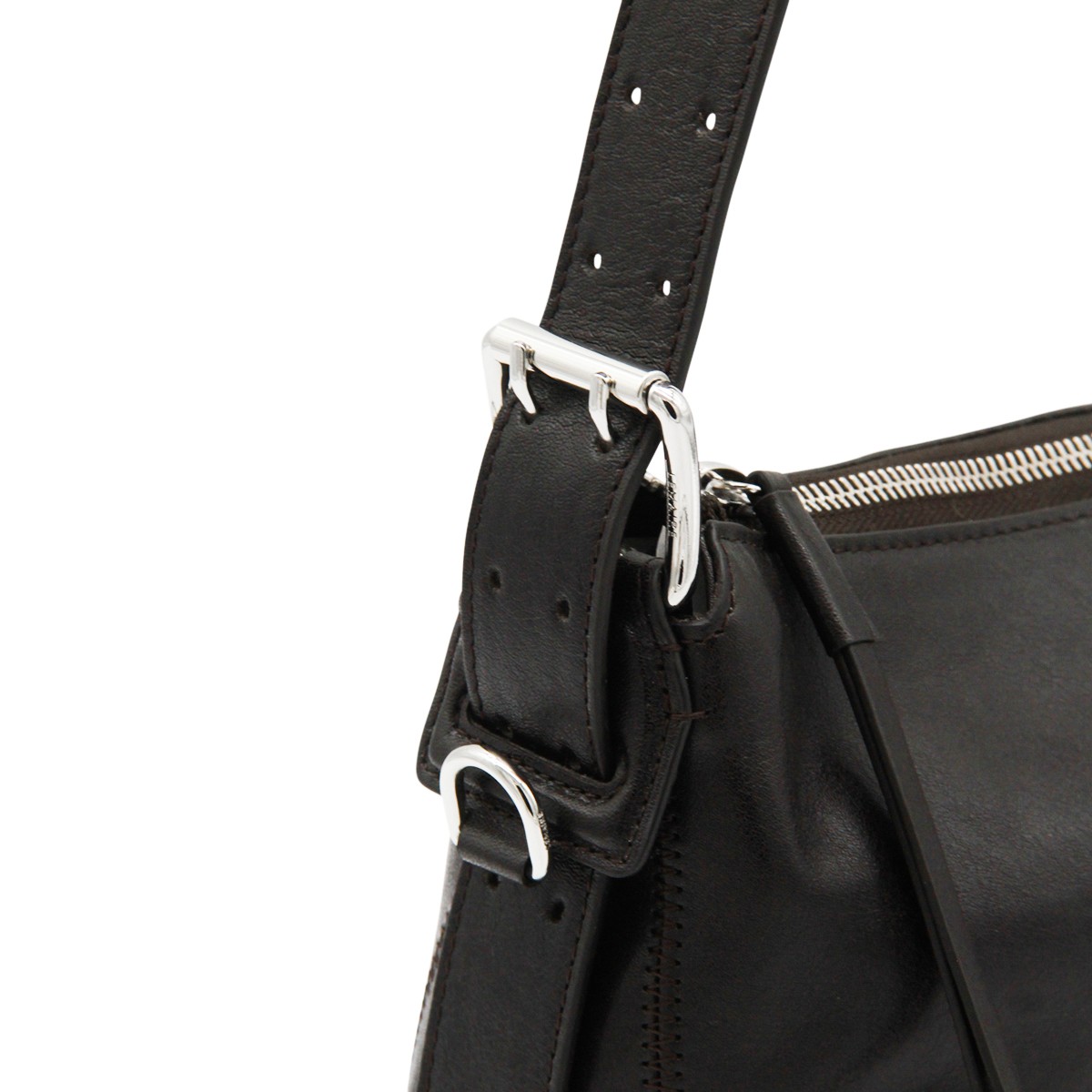 DARK BROWN LEATHER BELTED BAGUETTE...