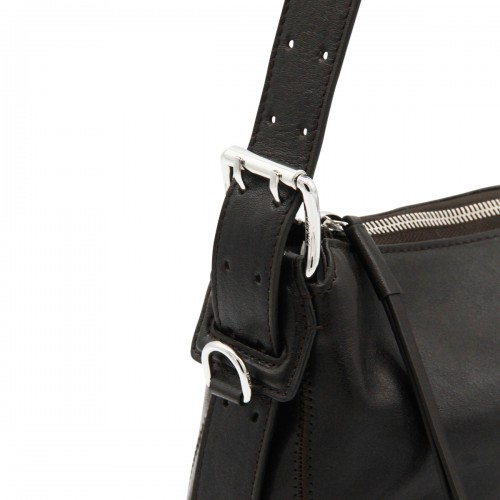 DARK BROWN LEATHER BELTED BAGUETTE SHOULDER BAG