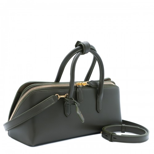 DARK GREEN LEATHER DELTA SMALL TOP HANDLE BAG