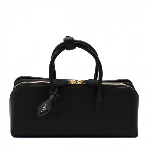 BLACK LEATHER DELTA SMALL TOP HANDLE BAG
